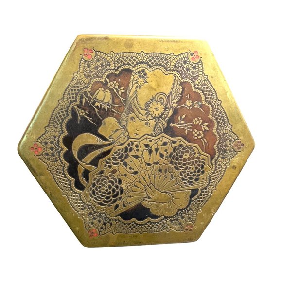 Vtg ArtStyle Chocolate Co Metal Footed Tin Art Deco Style Octagon Hinged Trinket - Picture 3 of 8